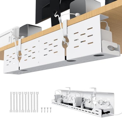 Univivi Under Desk Cable Management Tray, Cable Management, 32 inch, White | Durable Steel Material, Under Desk Cable Tray with No-Drill C-Clamp and Screw Mount, Wire Management for Office/Home - color: White, size: 32"
