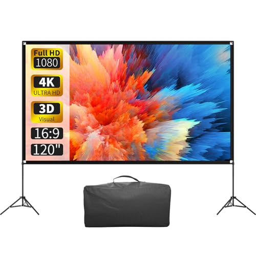 VISULAPEX Projector Screen with Stand 120 Inch, 16:9 4K HD Portable Projector Screen Indoor Outdoor, Foldable Wrinkle-Free Movie Screen 160° Front Rear Projection Screen with Carry Bag for Home Movie