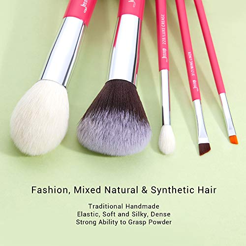 Jessup Brand 25pcs Professional Makeup Brush Set Beauty Cosmetic Foundation Powder Blusher Eye Shadow Blending Concealer Highlight Natural-Synthetic Hair Brushes Set (Rose Carmine/Silver) - color: V-Rose Carmine/Silver