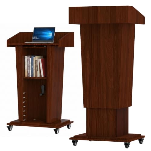 MOOFI Wooden Podium Stand for Lectern Presentation, Professional Wood Pulpits for Churches, Classrooms and Conferences, Scratch-Resistant Finish - with Wheels, Storage and 4”Elevated Footrest (Walnut) - color: Walnut