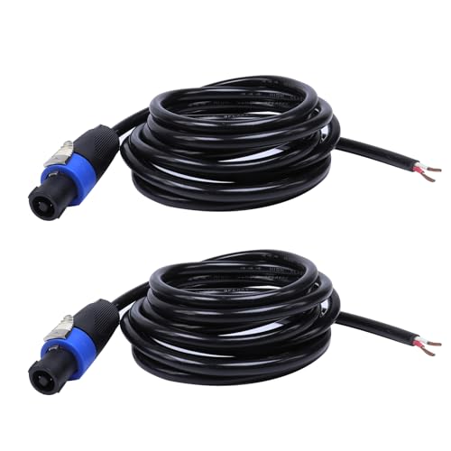 HBU Speakon Cable to Bare Wire - 10 Feet Open End with Twist Lock - 2-Packs | Compatible NL2FC Neutrik Speaker Cables for Pro Road Tour, Chuchero, Tweeters, Mids Wiring (2 Conductors, 16 Gauge) - size: 10 Feet (2-Packs), style: 2-Conductor Wiring