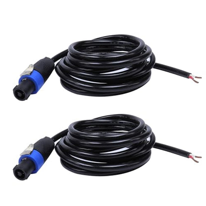 HBU Speakon Cable to Bare Wire - 10 Feet Open End with Twist Lock - 2-Packs | Compatible NL2FC Neutrik Speaker Cables for Pro Road Tour, Chuchero, Tweeters, Mids Wiring (2 Conductors, 16 Gauge) - size: 10 Feet (2-Packs), style: 2-Conductor Wiring