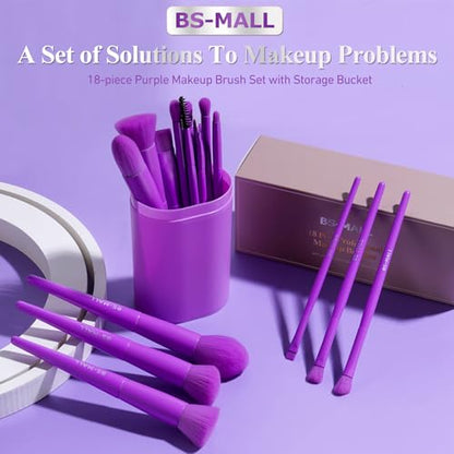 BS-MALL Makeup Brush Set 18 Pcs Premium Synthetic Foundation Powder Concealers Eye shadows Blush Makeup Brushes with Case (Purple) - color: Purple