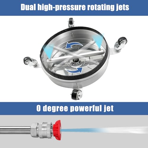 JANZ 14'' Pressure Washer Surface Cleaner | 4 Wheels, Stainless Steel Housing, 1/4'' Quick Plug, 2 Extension Wands, 2 Replacement Nozzles and 3 Spray Nozzles,4000 PSI - size: 14 Inch Silvery White