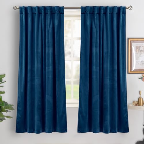 BGment Blackout Velvet Curtains 72 Inches Long for Bedroom, Dark Blue | Noise Reducing, Thermal Insulated, Room Darkening, Super Soft Window Curtains, Back Tab Rod Pocket, 2 Panels, 52 x 72 Inch - color: Blue, size: 52"W x 72"L (Pack of 2)
