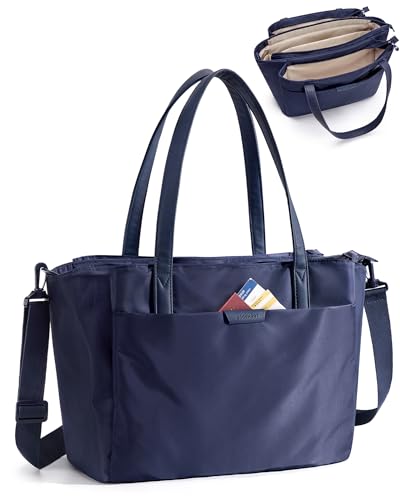 BAGSMART Tote Bag for Women with Compartments, Work Tote Bag with Zipper Women Purse Crossbody Shoulder Handbag with Strap - color: Navy Blue
