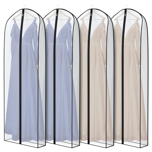 Zilink Breathable Dress Bags for Gowns Long Wedding Dress Storage Bags 72in - size: 72"-4pcs-Clear-7" Gussted