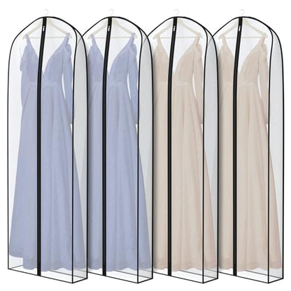 Zilink Breathable Dress Bags for Gowns Long Wedding Dress Storage Bags 72in - size: 72"-4pcs-Clear-7" Gussted