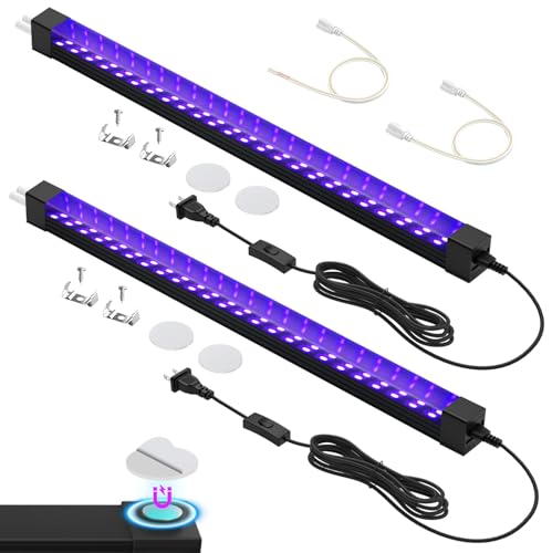 365NM UV Black Light Bar, 18W LED Blacklight Strip, 16inch Linkable UV Blacklights with Switch for Uranium Glass & Mineral Display, Glow Party, Halloween,2 Pack - style: 18W-2PACK