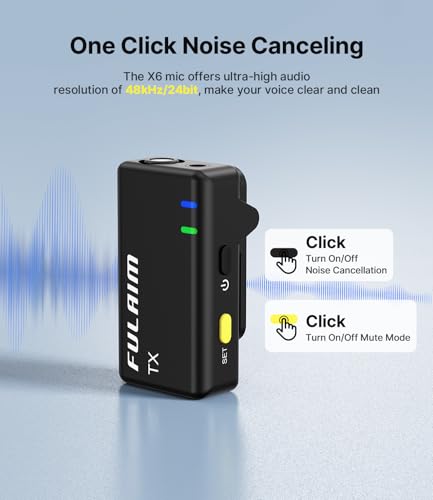 FULAIM X6 Wireless Lavalier Microphones with 4 Transmitter for iPhone, iPad, Android, Camera, Lapel Mic with 48KHz 24Bit, Noise Cancellation for Video Recording, Vlog, YouTube, TikTok