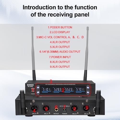 4 Channel UHF Wireless Microphone System with Lavalier Headset Mics, 4x50 Adjustable Frequencies, Ideal for Karaoke Meeting Church, 300ft Range (4 Bodypack)