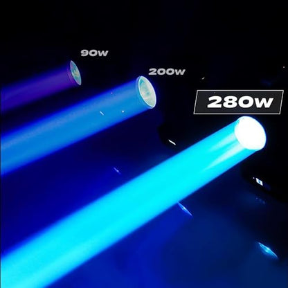 Moving Head Lights with Flight Case, 2 Pack 280W DJ Lights with 17 Gobos, 15 Colors Prism, DMX512 Sound Activated for Bar, Disco, Concert, Halloween