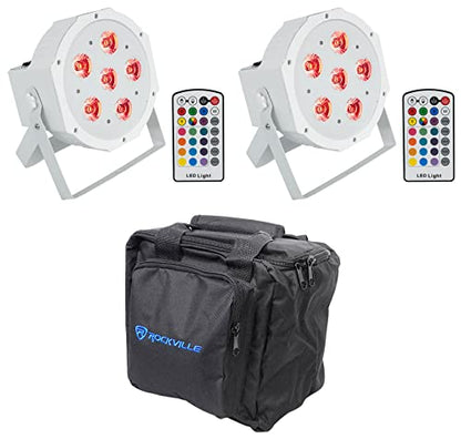 Rockville Battery PAR 6RF White RGBWA+UV Wash Light Pair with RLB90 Bag | Up to 15-Hour Rechargeable Battery, 6x 6W LEDs, Wireless DMX, XLR In/Out, RF Remotes, Sound Activated, 3-Items