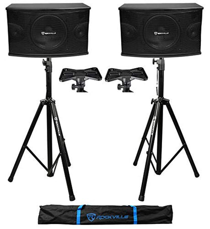 Rockville KPS10 10" 3-Way Karaoke Speaker Pair Bundle with RVSS2 Stands