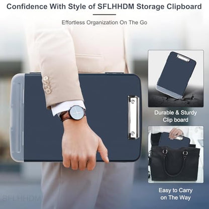 Clipboard with Storage, A4 Binder Nursing Clipboards with Pen Holder, Heavy Duty Storage Clipboards with Low Profile Clip, Clipboard Folder Side-Opening, Smooth Writing Clip Board (Navy Blue) - color: Navy Blue