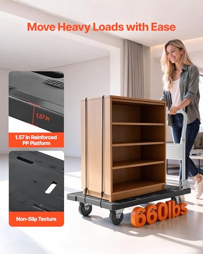 VEVOR Foldable Push Cart Dolly, 660 lbs Capacity, Folding Platform Truck with Swivel Wheels, Moving Platform Hand Truck Flatbed Cart, Space Saving Push Handle, for Easy Storage, 35.2 x 23.4 x 33.5 in - size: 35.2 x 23.4 x 33.5 in/ 895 x 595 x 850 mm