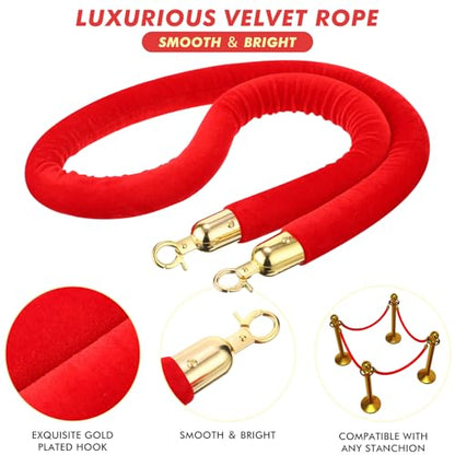 Woanger 6 Pack 5 Feet Velvet Stanchion Rope Crowd Control, Red | Crowd Control Barrier for Red Carpet Events, Theaters, Hotels, Grand Openings, Queue Management with Gold Plated Hooks - color: Red, size: 5 Feet