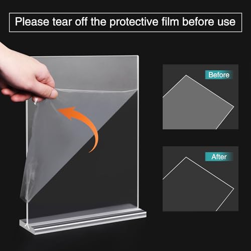 Relx 6 Pack Acrylic Sign Holder 8.5 x 11, Vertical T Shape Plastic Sign Holder with Base, Double-Sided Clear Tabletop Plexiglass Flyer Stands for Restaurant Office Store Home Picture Frame Display - color: 6pack