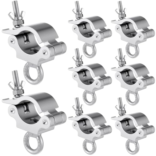 Pelopy 8 Pack Heavy Duty 2 Inch Truss Clamp with Eye Bolt for 48-51mm Truss Tube/pipe, Aluminum Stage Light Clamps for LED Video Wall and Lighting Mounting - color: Silver, size: 48-51mm
