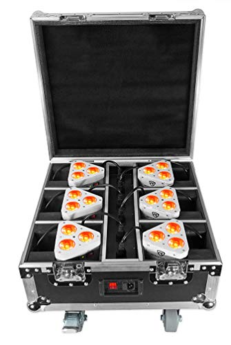 Rockville ROCKWEDGE Package White (6) Battery Wireless Par Lights with Charging Case, 6-in-1 RGBWA+UV, 7500mAh Battery, DMX Control, 6500 Lux Brightness, for DJs and Event Planners | Charging Case Included, 2.4GHz Wireless DMX, RGBWA and UV 6-in-1 LEDs, R