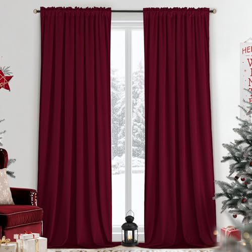 Yakamok Wine Red Room Darkening Velvet Curtains 84 Inch Long Living Room | Luxury soft velvet, 2 panels 52x84 inch,bedroom study, window drapes rod pocket,light blocking,Thermal Insulated - color: Wine Red, size: 52"W x 84"L (Pack of 2)
