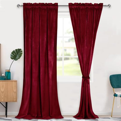 Hiasan Red Velvet Blackout Curtains 96 inches Long, 2 Panels, 42W x 96L - color: Wine Red, size: 42"W x 96"L (Pack of 2)