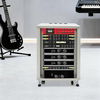 15U Network & Audio Rack with Feet & Wheels, Component Rack Cabinet Recording Studio Racks with Side Panels, Universal Network Server Case