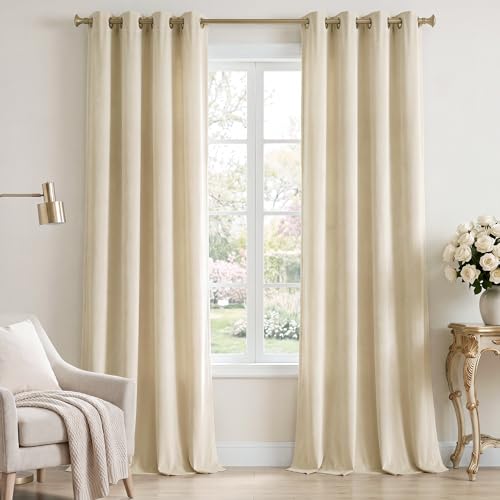 StangH Beige Velvet Soundproof Light Dimming Curtains, W42 x L84, 2 Panels - color: Beige Series - Beige, size: 42"W x 84"L (Pack of 2)