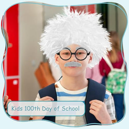 Rrshnsgv 6 PCS Old Man Mad Scientist Wig Set, Crazy Physicist Costume, Dressing Up Grandpa for Kids 100th Day of School, Cosplay Party With Eyebrows, Mustache, Glasses - color: Style-b