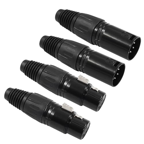 Hordion 5 Pin XLR Male & Female Connector Mic Plug Adapter, 2Pair Black - color: 5 Pin Male & Female