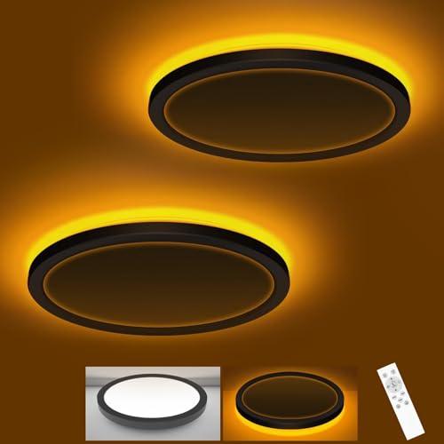 zemty 9 Inch LED Ceiling Light with Night Light 1800K, 2 Pack 3000K/4000K/6500K Dimmable Light Fixtures with Remote Control,15W 1500lm Flush Mount Ceiling Lamp for Bedroom Bathroom Kitchen-Black - color: Black, size: 9in-2Pack
