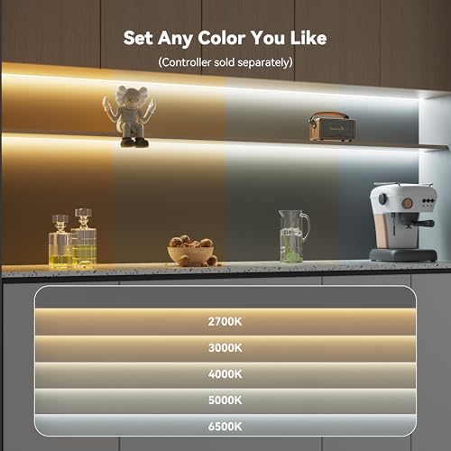 PAUTIX COB LED Strip Light White CCT Tunable 3200LEDs,CRI90+ 16.4ft/5m Dimmable 2700K-6500K 24V LED Tape Light,for Under Cabinet Bedroom Kitchen TV Mirror DIY Lighting(Adapter & Dimmer NOT Included) - size: 16.4ft(Strip ONLY)