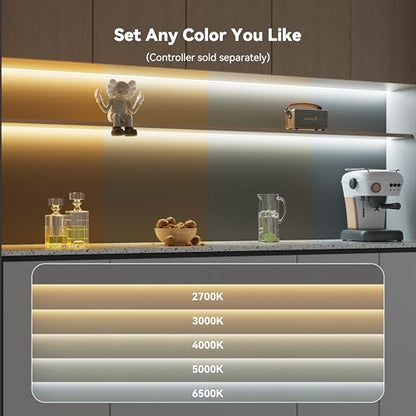 PAUTIX COB LED Strip Light White CCT Tunable 6400LEDs,CRI90+ 32.8ft/10m Dimmable 2700K-6500K 24V LED Tape Light,for Under Cabinet Bedroom Kitchen TV Mirror DIY Lighting(Adapter & Dimmer NOT Included) - size: 32.8ft(Strip ONLY)