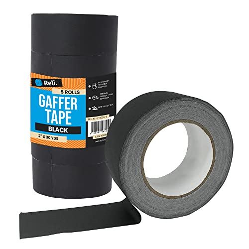 Reli. Black Gaffers Tape | 2 Inch x 30 Yards | 5 Rolls Professional | Professional Bulk Gaffer Tape | 2 in x 30 Yards per Roll | 5 Rolls Total | Black