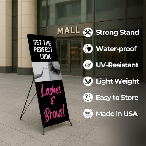 DreamController Lashes & Brows X-Stand Banner by DC | 30"x65" Tripod Display | Get the Perfect Look Lashes Brows Vertical Banner for Trade Shows & Events | Made in USA | (Stand Not Included) - color: Get the Perfect Look Lashes Brows, size: X Banner - 30x