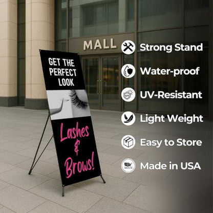 DreamController Lashes & Brows X-Stand Banner by DC | 30"x65" Tripod Display | Get the Perfect Look Lashes Brows Vertical Banner for Trade Shows & Events | Made in USA | (Stand Not Included) - color: Get the Perfect Look Lashes Brows, size: X Banner - 30x