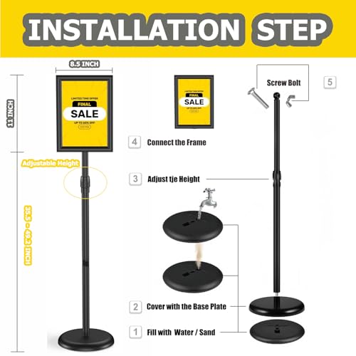 QISHENG - 2 Pack Sign Holder Stand, 8.5x11" Adjustable Floor-Standing Poster Sign Stand, 360°Rotation Aluminum Snap-Open Frame Display for Commercial Malls / Schools / Restaurants Advertising, Outdoor&Indoor