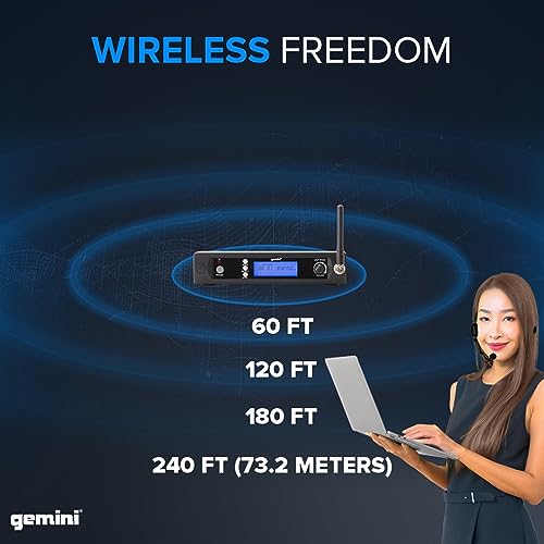 Gemini UHF Dual Headset & Lavalier Wireless Mic System (UHF-6200HL) | Dual UHF headset & lavalier mics, 512-537.5 MHz - auto SYNC pairing - 2 XLR outs + 1/4" summed mix out - LCD, 1U rack mount - style: Dual Lapel Mic