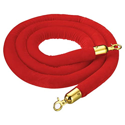 PATIKIL 8 Feet Red Velvet Stanchion Rope, Crowd Control Barrier Rope with Snap Hooks for Posts Stands Queue Divider of Hotel Theater, Golden - color: Red, size: 8 Feet