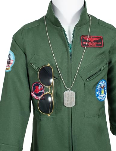 Kids Fighter Pilot Costume - Air Force Flight Suit Roleplay Dress Up with Aviator Accessories for Girls Boys - size: 6-7 Years