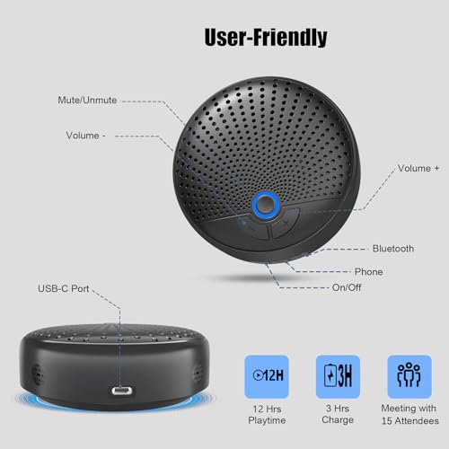 CM900 Conference Speaker and Microphone, 4 AI Mics 360° 20ft (7m) Voice Pickup, Noise Reduction, USB C & Bluetooth 5.3 (20m & 66ft) Speakerphone for 16 People, Compatible with Leading Platforms - color: Blue