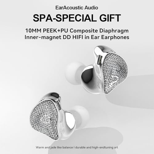 SPA-SG in Ear Monitor Headphones,EarAcoustic Audio 10MM PEEK+PU Composite Diaphragm Inner-Magnet DD HiFi in Ear Earphones,Crystal Diamond Surface IEM with Mic for Singers/Musicians/Audiophile - style: with Mic