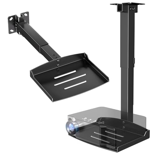 PUTORSEN Adjustable Projector Ceiling Mount, Wall or Ceiling, 22 lbs, Small | Universal Projector Shelf with 11.02" x 8.27" Platform, Height Adjustable , Hidden Cable Routing - color: Black, size: S