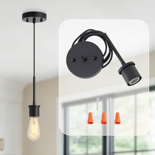 Luvkczc Pendant Light Kit, E26 Lamp Socket Vintage DIY Pendant Light Cord, Semi Ceiling Hanging Light Fixtures, Adjustable Hanging Light Kit for Kitchen Island, Dining Room, Bedroom(Black) - color: Black+01pc