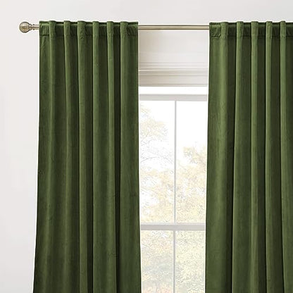 RYB HOME Velvet Room Darkening Curtains for Living Room 72 inches Long - color: Army Green, size: 52"W x 72"L (Pack of 2)