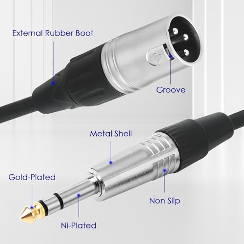 3pin XLR Male to 1/4 6.35mm TRS Jcak Cable, Balanced Mic Cord, 15ft-2Pack | Double-Shielded OFC, Gold-Plated Connectors, Low Noise,Tight Fit, For Mixer, Amp, Speaker, Microphone - size: 15 FT - 2 Pack, style: XLR Male