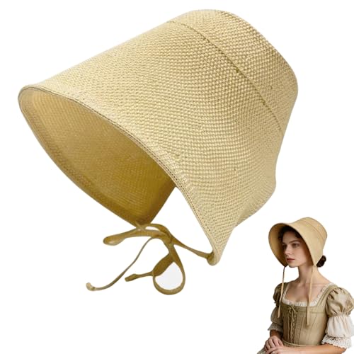 Womens Vintage Bonnet with Tie, Foldable Sun Hat, Victorian Costume Accessory for Photo Halloween Picnic - color: Beige