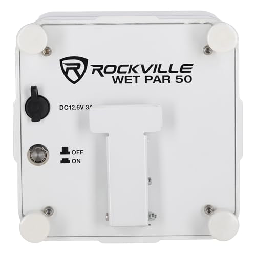 Rockville Wet PAR 50 White DJ Light with 2.4Ghz Wireless DMX, 2-Pack | 24-Hour Rechargeable Battery, RGBWA+UV LEDs, RF Remote, IP64 Waterproof, 3/4/6/10-Channel Modes