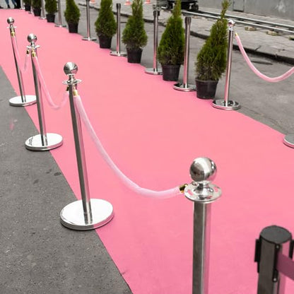 Okllen 4 Pack Velvet Stanchion Rope Pink, 5 Ft Crowd Control Ropes Safety Barriers with Polished Gold Clasps, Hanging VIP Rope for Red Pink Carpet Theme Event and Party Events Decor