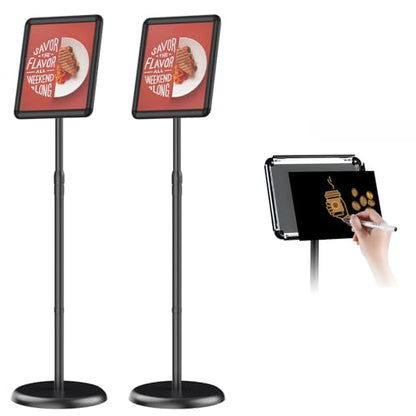 Adjustable Pedestal Floor Stand Sign Holder for 8.5 x 11 inches Poster, Snap open frame, Outdoor Indoor Standing Display Sign Holders. (2 Pack)